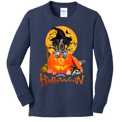 Funny GS Pointer Dog Spooky Halloween Kids Long Sleeve Shirt