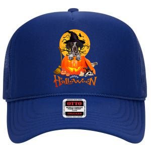 Funny GS Pointer Dog Spooky Halloween High Crown Mesh Back Trucker Hat