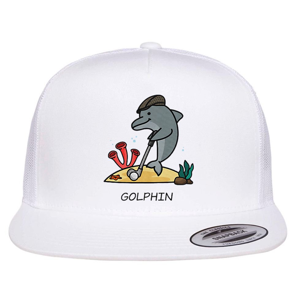 Funny Golphin Quote Golf Cool Dolphin Flat Bill Trucker Hat
