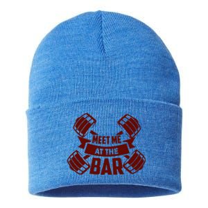 Funny Gym Quote Meet Me At The Bar Gift Sustainable Knit Beanie