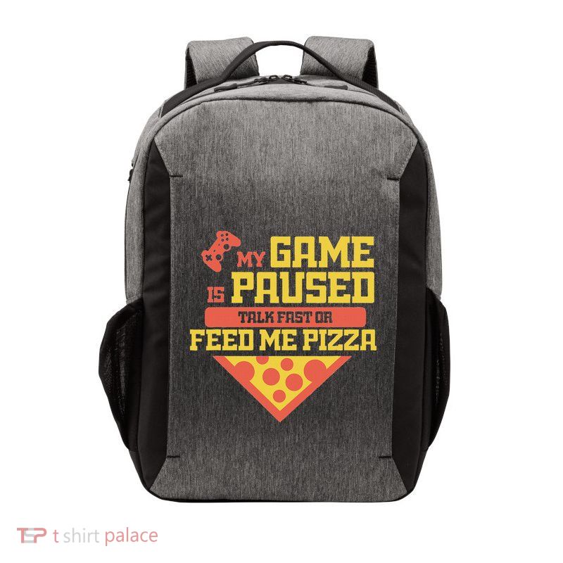 Funny Gamer Quote Outfit For A Lover Of Pizza And Videogames Vector Backpack