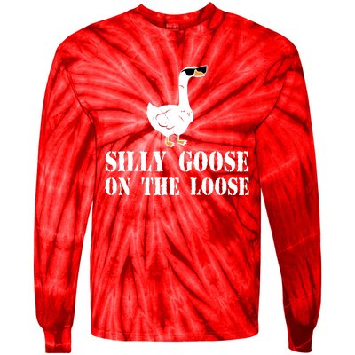 Funny Goose Quote Silly Goose On The Loose Tie-Dye Long Sleeve Shirt