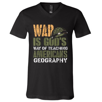 Funny Geography Quote Military Helmet V-Neck T-Shirt