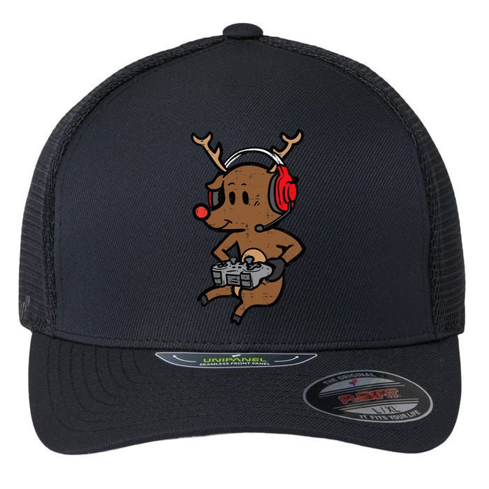 Festive Gaming Reindeer Level Up Your Christmas Flexfit Unipanel Trucker Cap