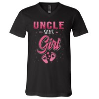 funny Gender reveal Uncle baby matching family set V-Neck T-Shirt