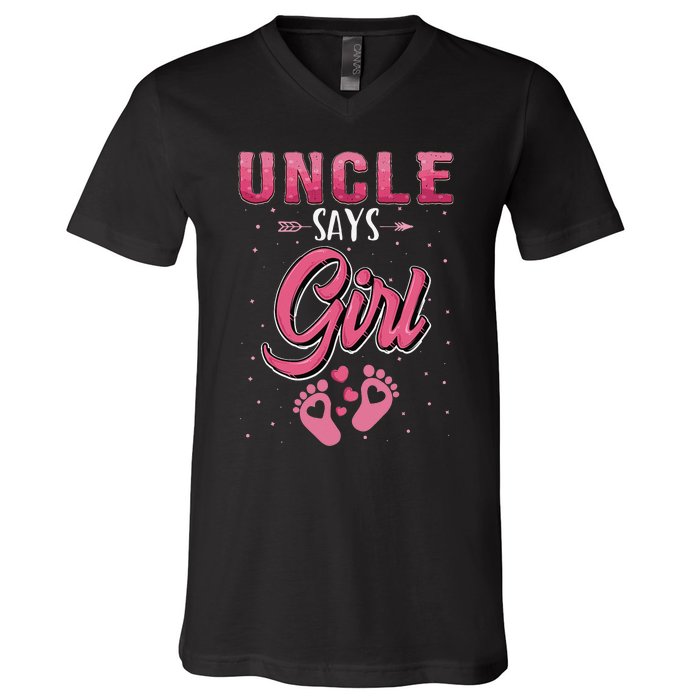 funny Gender reveal Uncle baby matching family set V-Neck T-Shirt