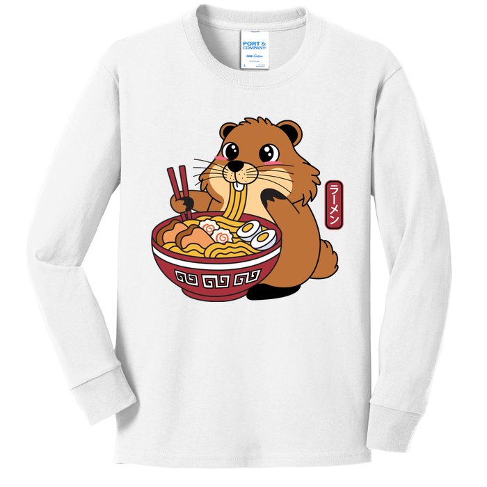 Funny Groundhog Ramen Noodles Kids Long Sleeve Shirt