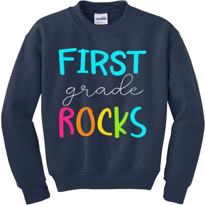 First Grade Rocks Team 1st Grade Teacher Long Sleeve Kids Sweatshirt