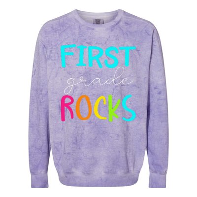 First Grade Rocks Team 1st Grade Teacher Colorblast Crewneck Sweatshirt