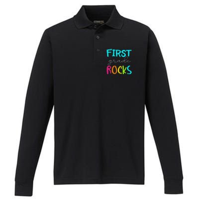 First Grade Rocks Team 1st Grade Teacher Performance Long Sleeve Polo