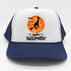 Funny Giraffe Ride Witch Shotgun Giraffe Halloween Full Moon Trucker Hat