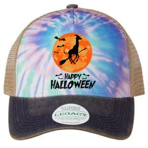 Funny Giraffe Ride Witch Shotgun Giraffe Halloween Full Moon Legacy Tie Dye Trucker Hat