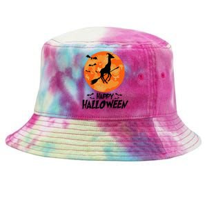 Funny Giraffe Ride Witch Shotgun Giraffe Halloween Full Moon Tie-Dyed Bucket Hat