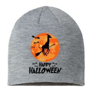 Funny Giraffe Ride Witch Shotgun Giraffe Halloween Full Moon Sustainable Beanie