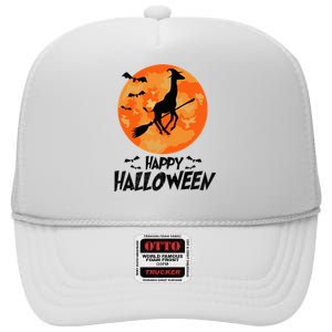 Funny Giraffe Ride Witch Shotgun Giraffe Halloween Full Moon High Crown Mesh Back Trucker Hat