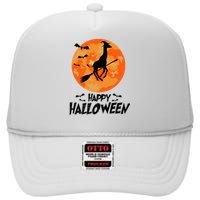 Funny Giraffe Ride Witch Shotgun Giraffe Halloween Full Moon High Crown Mesh Back Trucker Hat