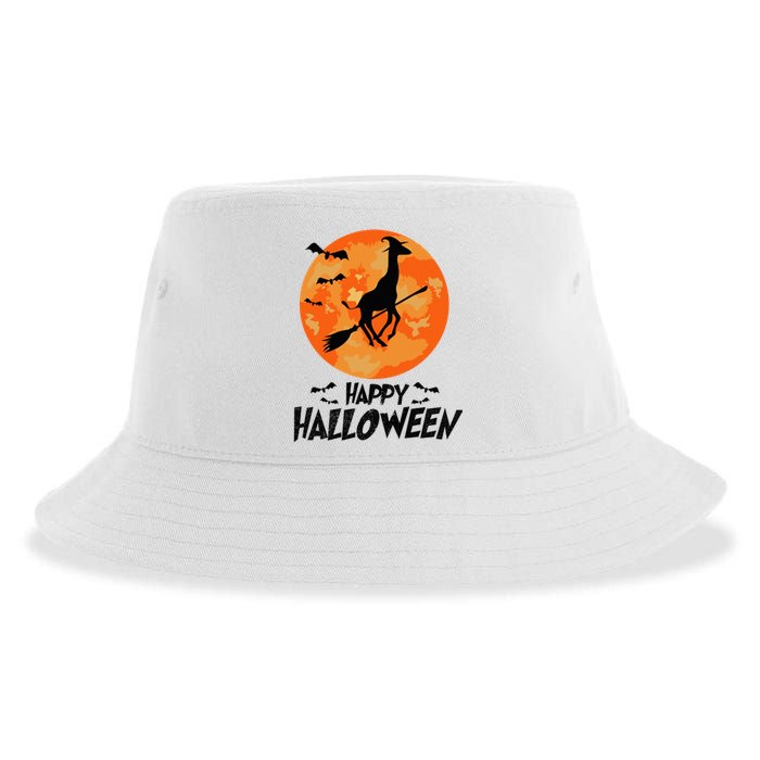 Funny Giraffe Ride Witch Shotgun Giraffe Halloween Full Moon Sustainable Bucket Hat