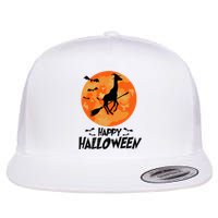 Funny Giraffe Ride Witch Shotgun Giraffe Halloween Full Moon Flat Bill Trucker Hat