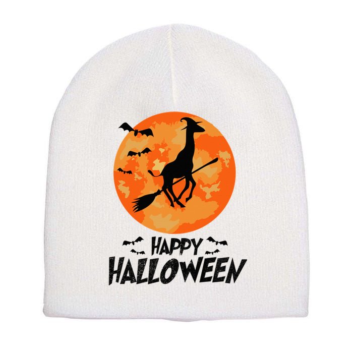 Funny Giraffe Ride Witch Shotgun Giraffe Halloween Full Moon Short Acrylic Beanie