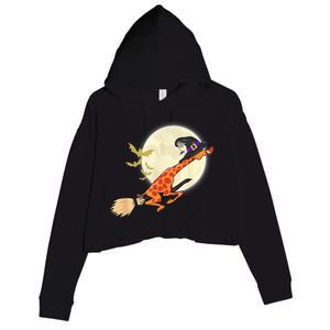 Funny Giraffe Ride Witch Shotgun Giraffe Halloween Bat Full Moon Crop Fleece Hoodie