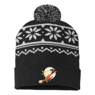 Funny Giraffe Ride Witch Shotgun Giraffe Halloween Bat Full Moon USA-Made Snowflake Beanie