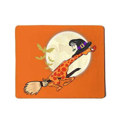 Funny Giraffe Ride Witch Shotgun Giraffe Halloween Bat Full Moon Mousepad