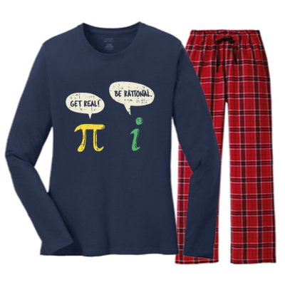 Funny Get Real Be Rational Pi Math Teacher Geek Gift Women's Long Sleeve Flannel Pajama Set 