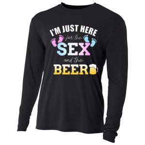 Funny gender reveal I'm here just for the sex and the beer Cooling Performance Long Sleeve Crew