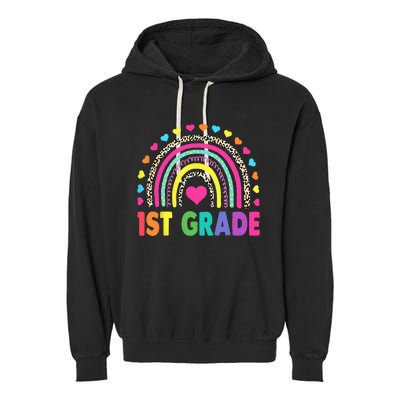 First Grade Rainbow Teacher Team 1st Grade Squad Garment-Dyed Fleece Hoodie