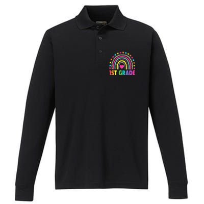 First Grade Rainbow Teacher Team 1st Grade Squad Performance Long Sleeve Polo