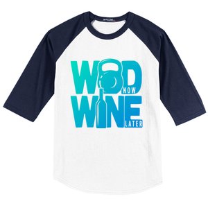 Funny Gym Rats Wod Now Wine Later Cute Gift Baseball Sleeve Shirt