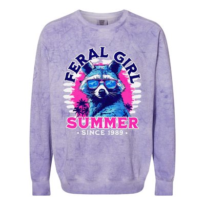 Feral Girl Racoon Summer Beach Sun Vibes Colorblast Crewneck Sweatshirt