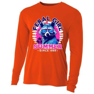 Feral Girl Racoon Summer Beach Sun Vibes Cooling Performance Long Sleeve Crew