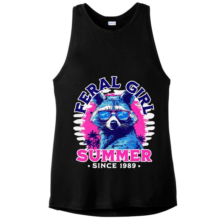 Feral Girl Racoon Summer Beach Sun Vibes Ladies PosiCharge Tri-Blend Wicking Tank