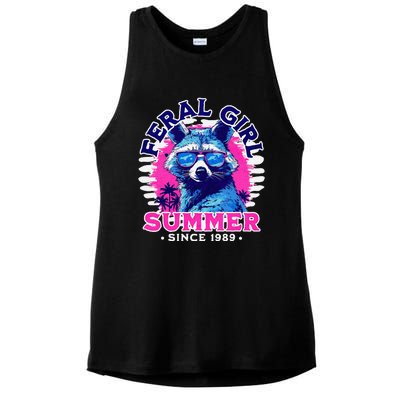 Feral Girl Racoon Summer Beach Sun Vibes Ladies PosiCharge Tri-Blend Wicking Tank