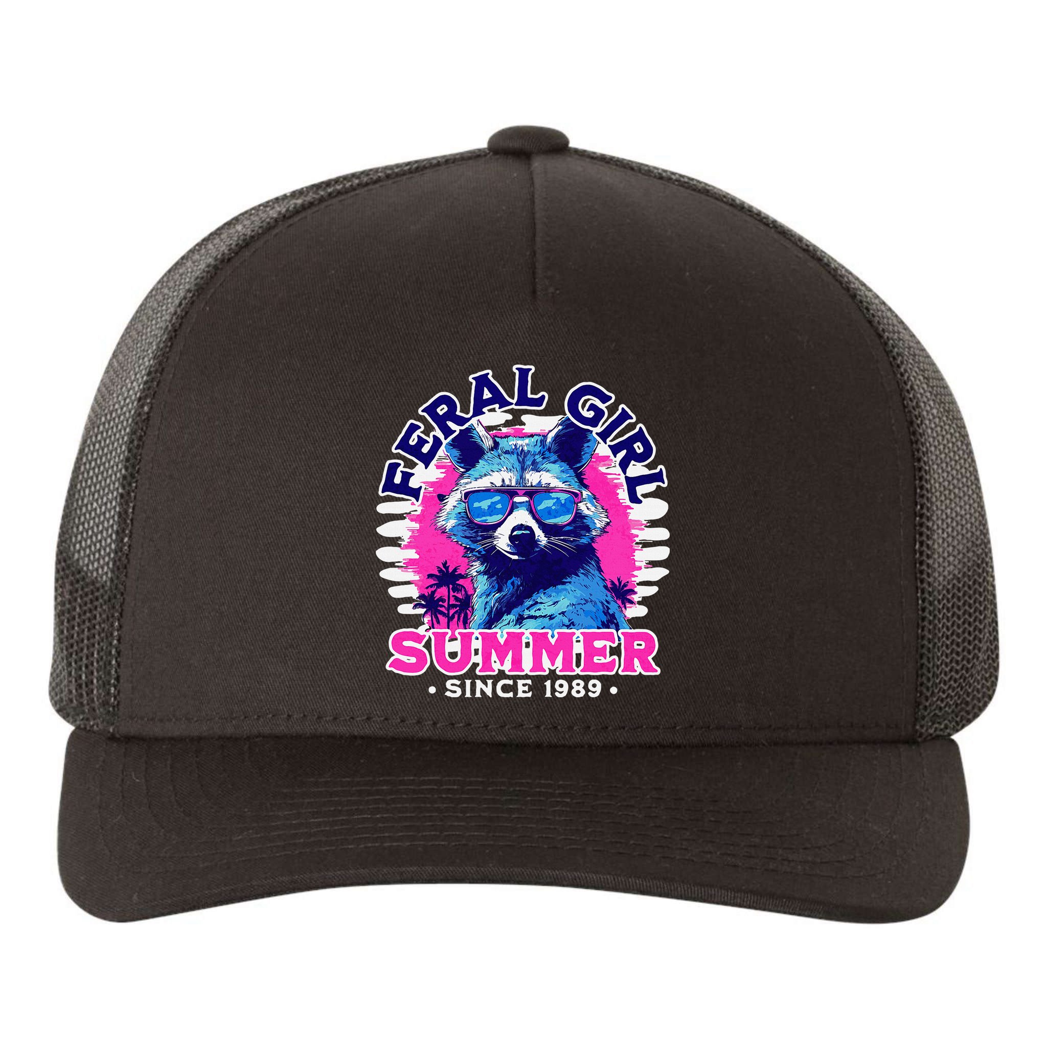 Feral Girl Racoon Summer Beach Sun Vibes Yupoong Adult 5-Panel Trucker Hat