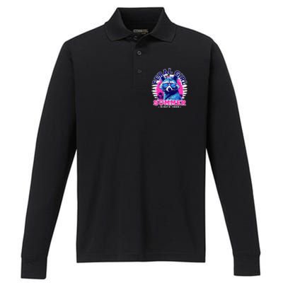 Feral Girl Racoon Summer Beach Sun Vibes Performance Long Sleeve Polo