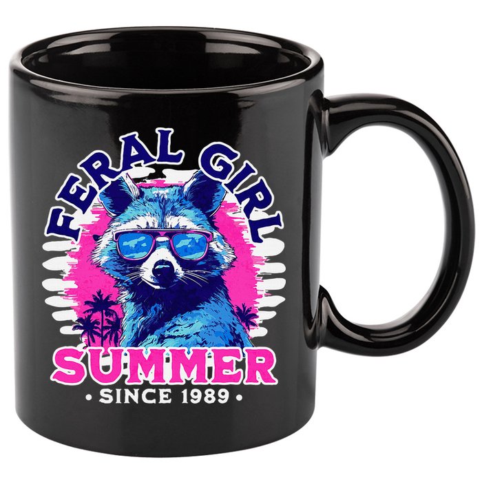 Feral Girl Racoon Summer Beach Sun Vibes 11oz C Handle Ceramic Mug