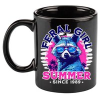 Feral Girl Racoon Summer Beach Sun Vibes 11oz C Handle Ceramic Mug