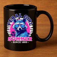 Feral Girl Racoon Summer Beach Sun Vibes 11oz C Handle Ceramic Mug