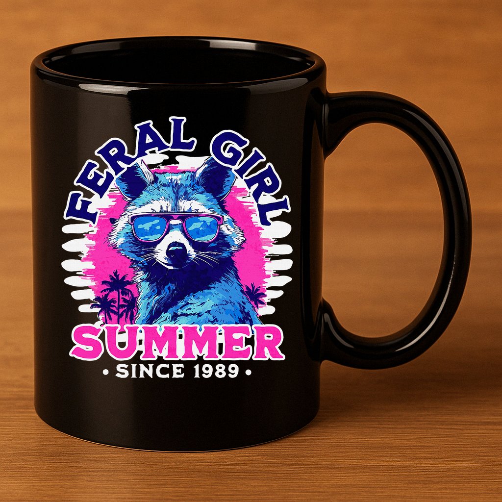 Feral Girl Racoon Summer Beach Sun Vibes 11oz C Handle Ceramic Mug