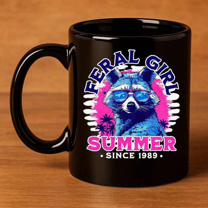 Feral Girl Racoon Summer Beach Sun Vibes 11oz C Handle Ceramic Mug