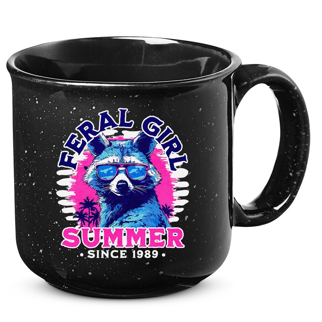 Feral Girl Racoon Summer Beach Sun Vibes 15oz Campfire Ceramic Mug