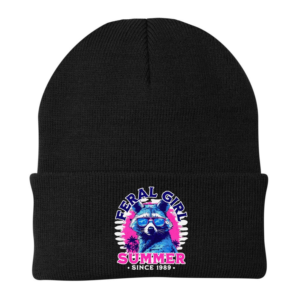 Feral Girl Racoon Summer Beach Sun Vibes Beanie
