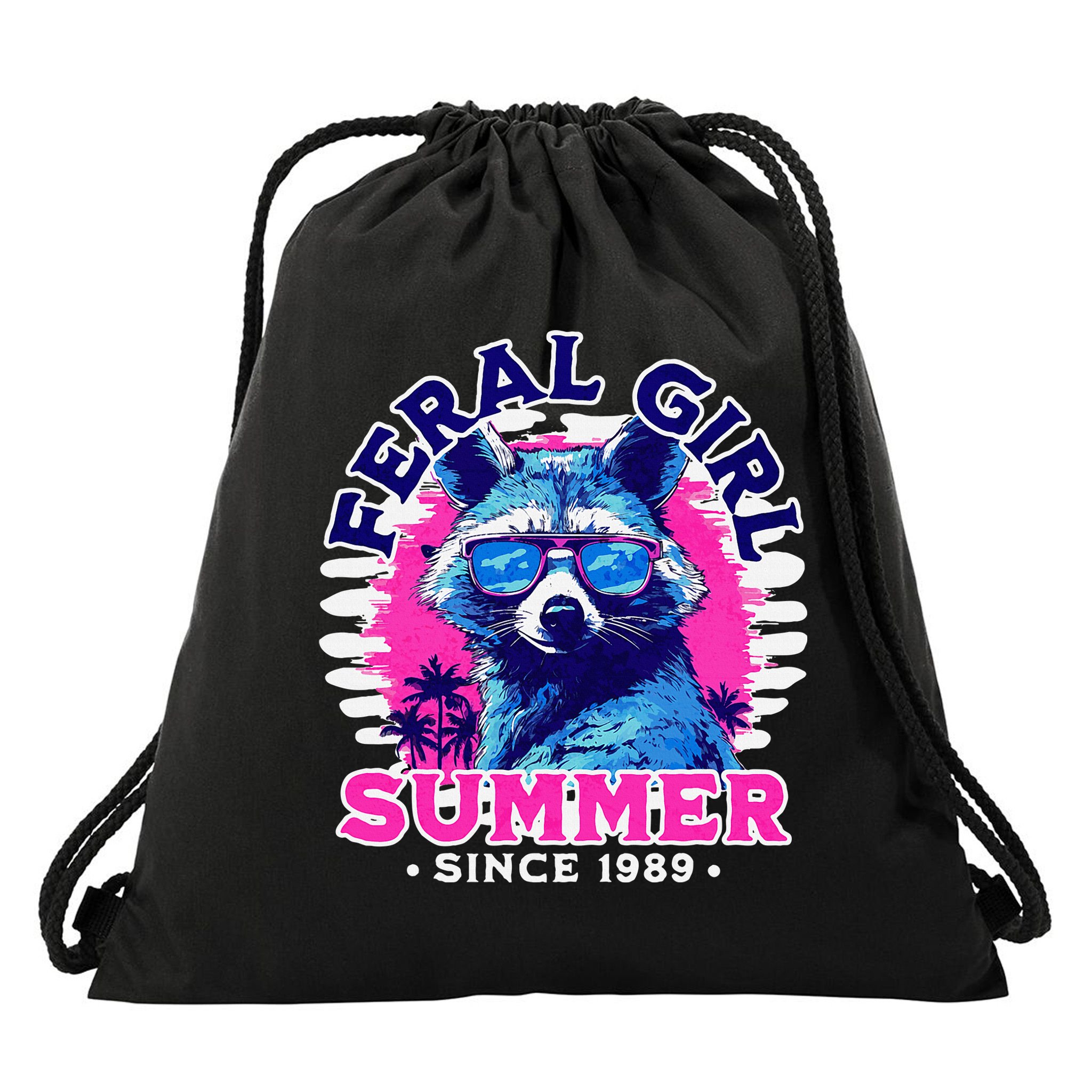 Feral Girl Racoon Summer Beach Sun Vibes Drawstring Bag