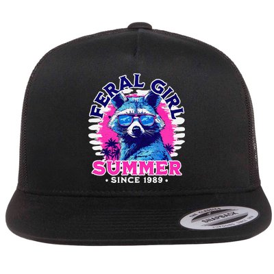 Feral Girl Racoon Summer Beach Sun Vibes Flat Bill Trucker Hat