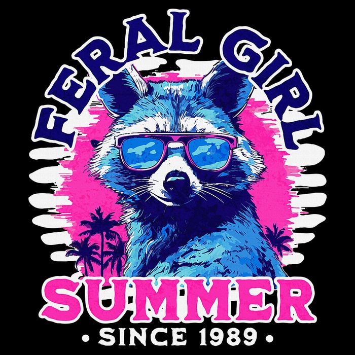 Feral Girl Racoon Summer Beach Sun Vibes Flat Bill Trucker Hat