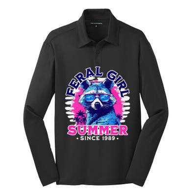 Feral Girl Racoon Summer Beach Sun Vibes Silk Touch Performance Long Sleeve Polo