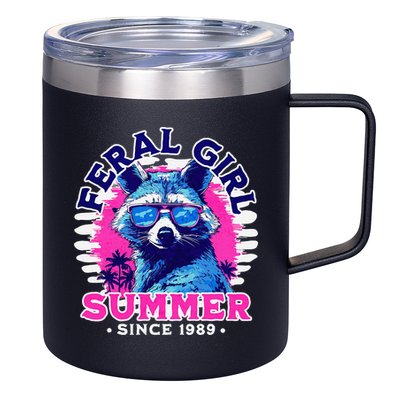 Feral Girl Racoon Summer Beach Sun Vibes 12oz Stainless Steel Coffee Mug