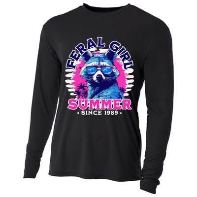 Feral Girl Racoon Summer Beach Sun Vibes Cooling Performance Long Sleeve Crew